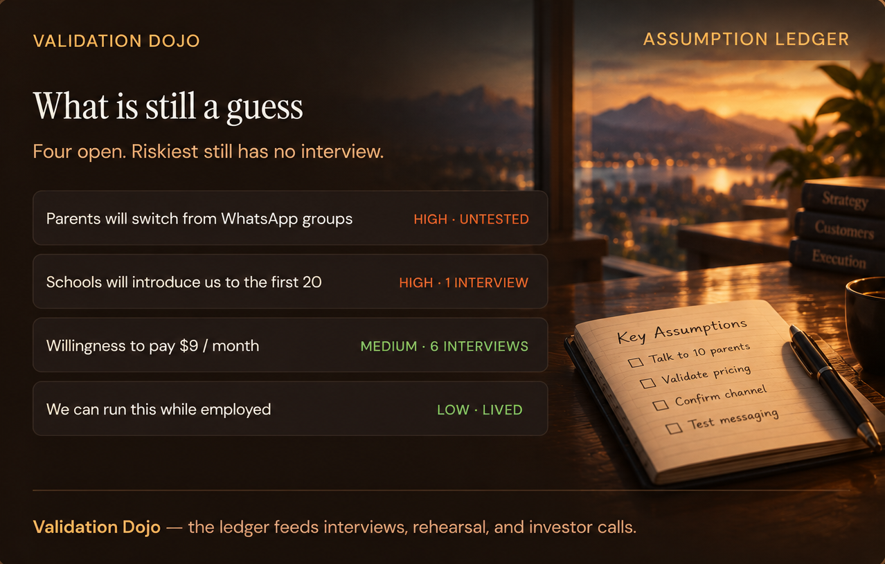 Validation Dojo assumption ledger